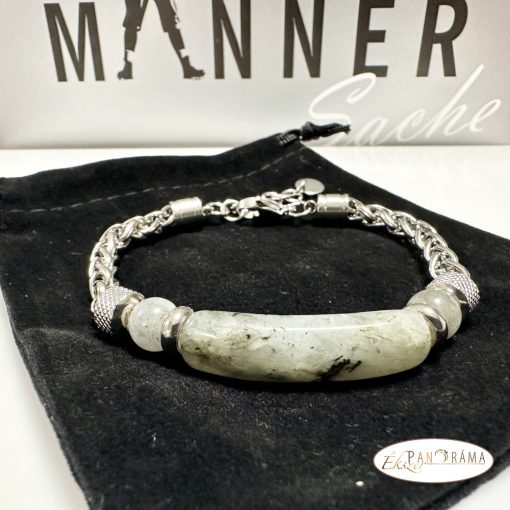 Nemesacél karkötő ásványkövekkel - Labradorit