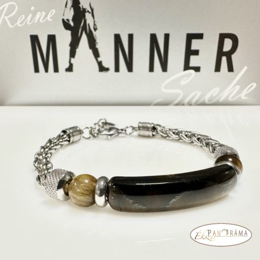 Nemesacél karkötő ásványkövekkel - Tigrisszem