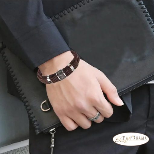 Nemesacél-bőr Férfi Karkötő -  Fláviusz Brown