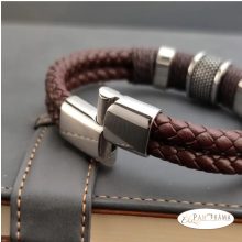 Nemesacél-bőr Férfi Karkötő -  Fláviusz Brown