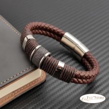 Nemesacél-bőr Férfi Karkötő -  Fláviusz Brown