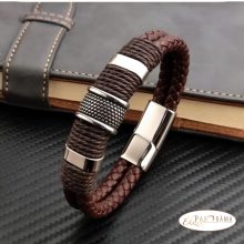 Nemesacél-bőr Férfi Karkötő -  Fláviusz Brown