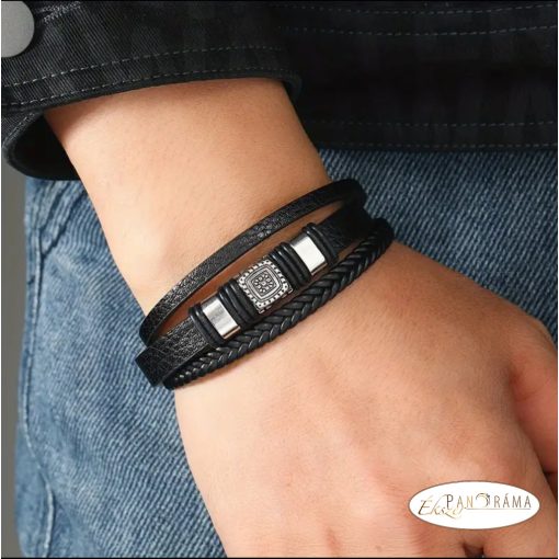 Nemesacél-bőr Férfi Karkötő -  Hektor