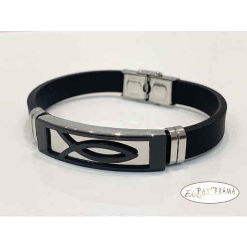 Férfi nemesacél kaucsuk karkötő - Fish