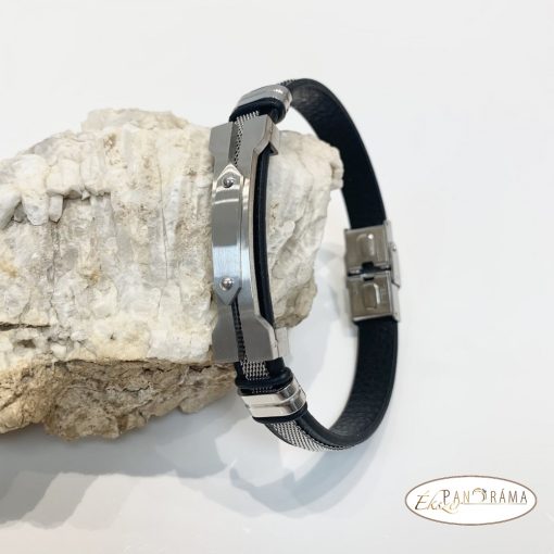 Bőr, nemesacél férfi karkötő - Noel