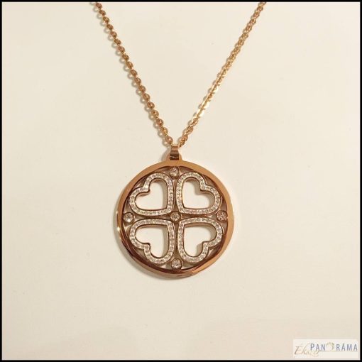 Acél nyaklánc Kristályos szívvirág- Rose Gold 