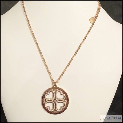 Acél nyaklánc Kristályos szívvirág- Rose Gold 
