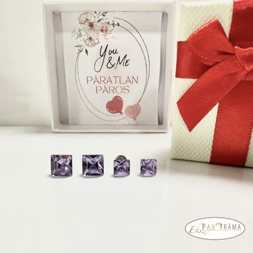 Páratlan Páros Eredeti kristályos, beszúrós, stiftes fülbevaló  -  Violet