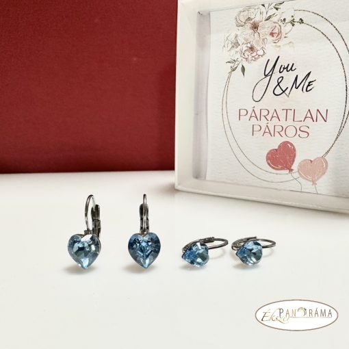 Páratlan Páros Eredeti kristályos, francia kapcsos fülbevaló  -  Love Aquamarine