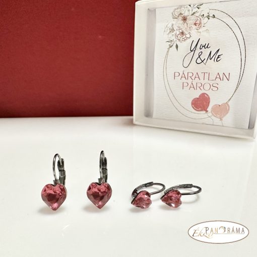 Páratlan Páros Eredeti kristályos, francia kapcsos fülbevaló  -  Love light fuchsia