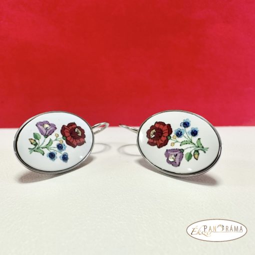 Eredeti Swanis® kristályos, francia kapcsos fülbevaló- Kalocsai fehér ovális