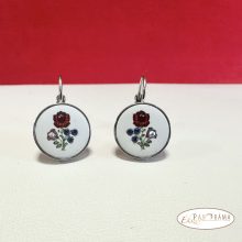 Eredeti Swanis® kristályos, francia kapcsos fülbevaló- Kalocsai fehér kerek