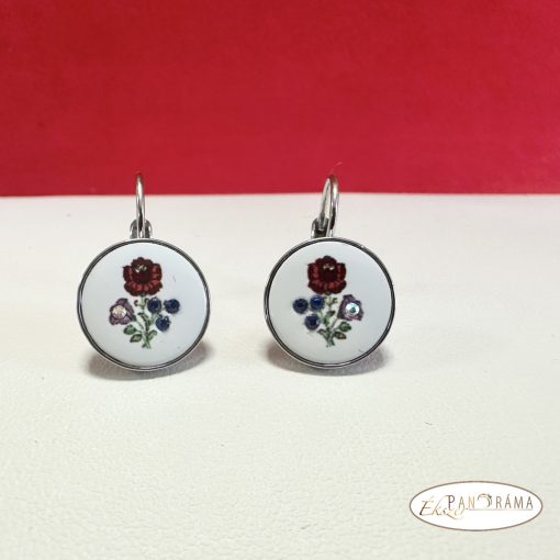 Eredeti Swanis® kristályos, francia kapcsos fülbevaló- Kalocsai fehér kerek