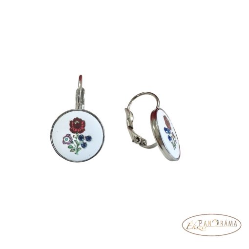 Eredeti Swanis® kristályos, francia kapcsos fülbevaló- Kalocsai fehér kerek