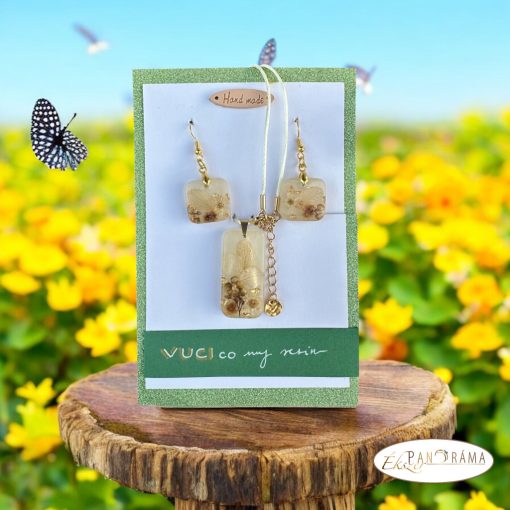 Kézműves, egyedi fülbevaló és medálos lánc szettben - Poligon