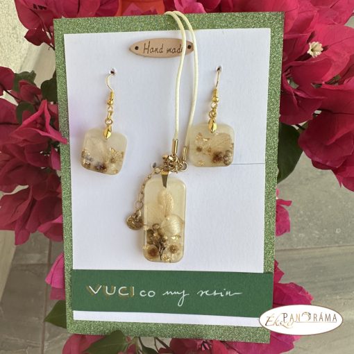 Kézműves, egyedi fülbevaló és medálos lánc szettben - Poligon