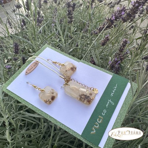 Kézműves, egyedi fülbevaló és medálos lánc szettben - Poligon